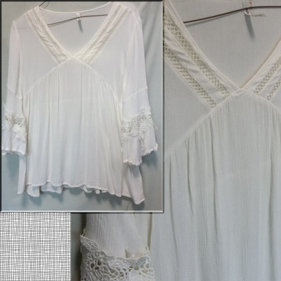 White Crepe Asymmetrical Embroidered Fluttery Top Medium - Picture 1 of 11